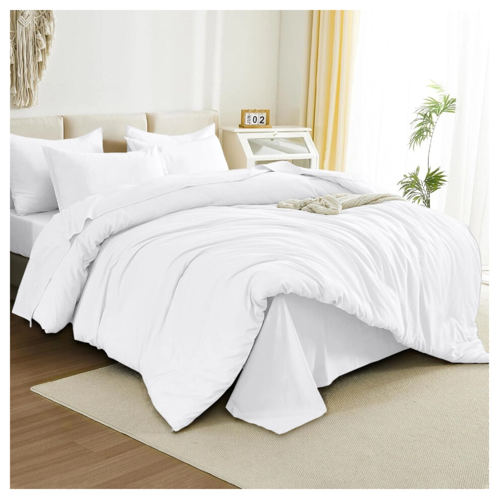 Imperial Rooms (Double Duvet Cover & Fitted Sheet, ) Plain Duvet Cover Set Fitted Sheets & Pillowcase White