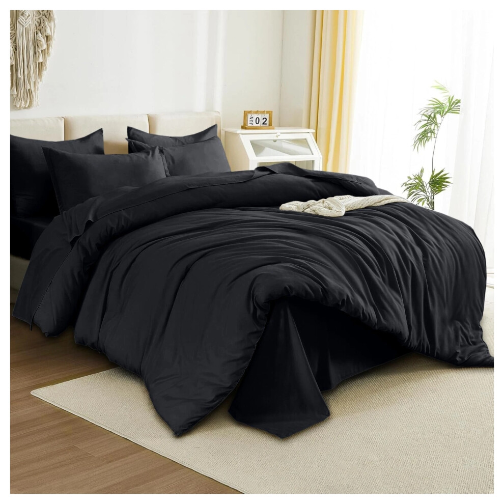 Imperial Rooms (King Duvet Cover & Fitted Sheet, ) Plain Duvet Cover Set Fitted Sheets & Pillowcase Black