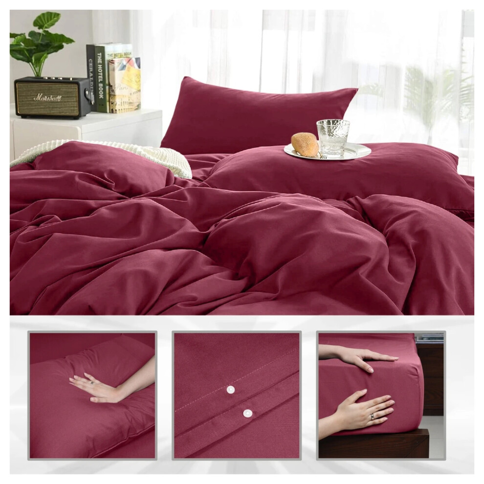 Imperial Rooms (Single Duvet Cover & Fitted Sheet, /Burgundy) Plain Duvet Cover Set Fitted Sheets & Pillowcase Red