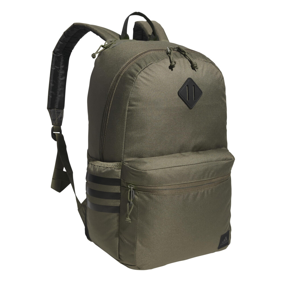 adidas Classic 3-Stripe Durable Backpack Student Athletic Sport Laptop Book Bag  Olive Strata Green/Black/5.0  One Size