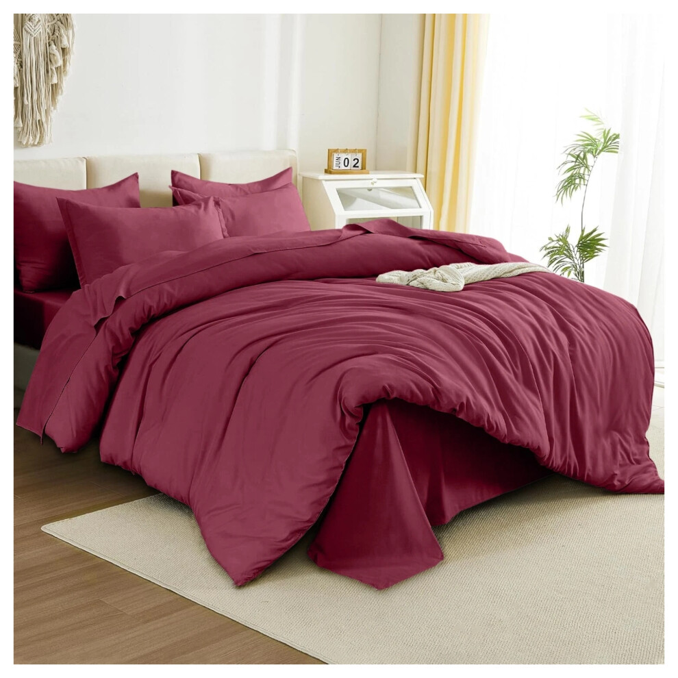 Imperial Rooms (King Duvet Cover & Fitted Sheet, /Burgundy) Plain Duvet Cover Set Fitted Sheets & Pillowcase Red