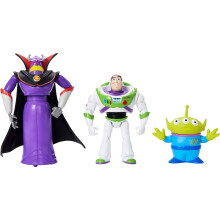 Paquete de 3 figuras de acci   n de Mattel Disney Pixar Storytellers Story Intergalactic de 4 pulgadas, Buzz Lightyear, Zurg y Alien, juguetes arti