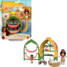 Mattel Disney Moana 2 Spielzeuge, Moana & Simea, Dorfhaus-Spielset mit 2 kleinen Puppen, Pua-Figur und 15 Zubeh rteilen
