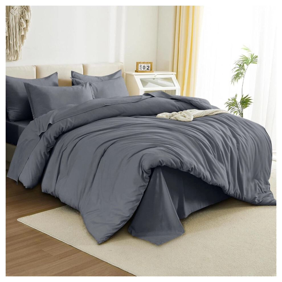 Imperial Rooms (King Duvet Cover & Fitted Sheet, Charcoal) Plain Duvet Cover Set Fitted Sheets & Pillowcase Grey