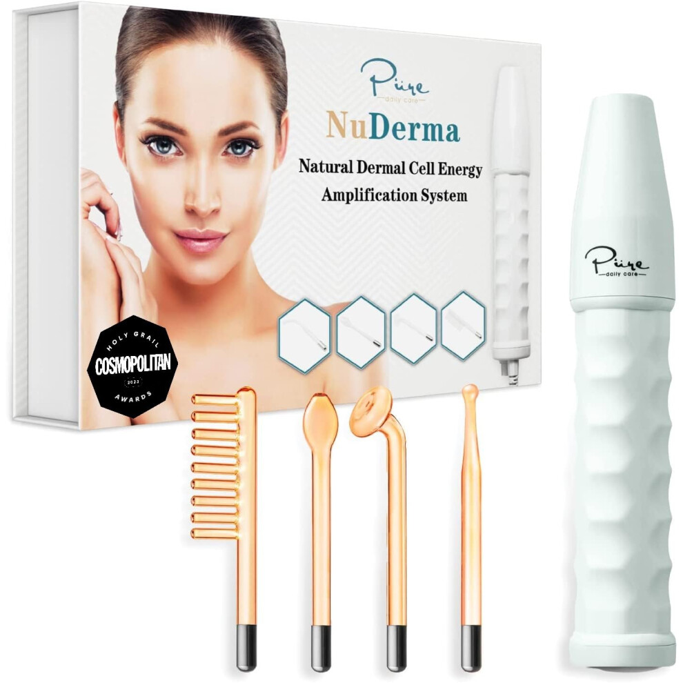 NuDerma Portable Handheld Skin Therapy Wand Machine w/Neon - Anti-Aging - Skin Tightening - Wrinkle Reducing - Dark Circles - Clarifying - Hair & Scal