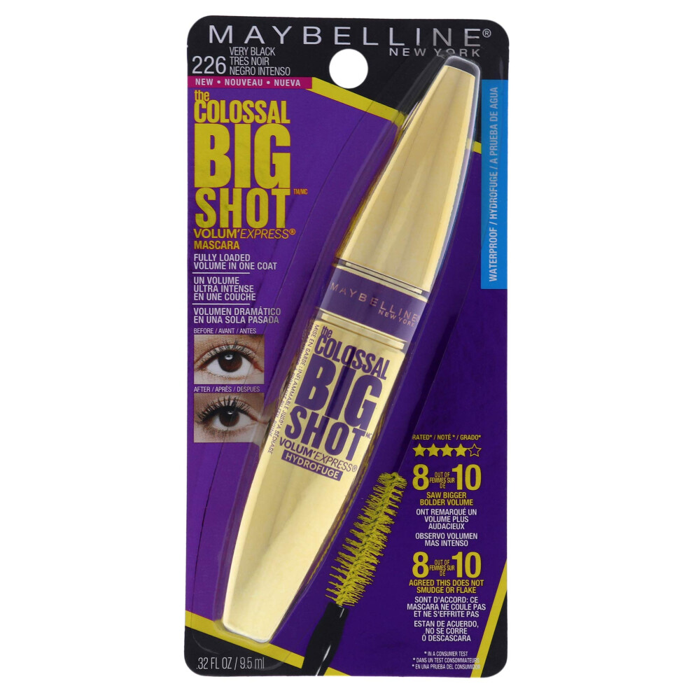 Maybelline New York Volum' Express The Colossal Big Shot Waterproof Mascara  Very Black  0.32 fl. oz.  1 Count (Pack of 1)  (I0097470)