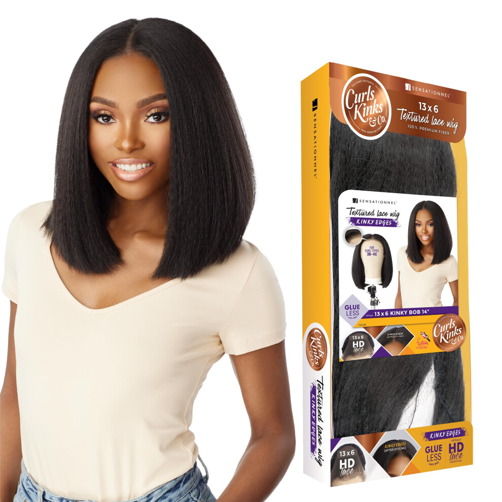 Sensationnel Unisex Not,Specified Curls Kinksandco Kinkyedges Wig - Kinky Bob 14 Inch 13X6 Lace Frontal Natural Kinkytexture Edged Hairline For Natural 3C To 4C Hair Textu