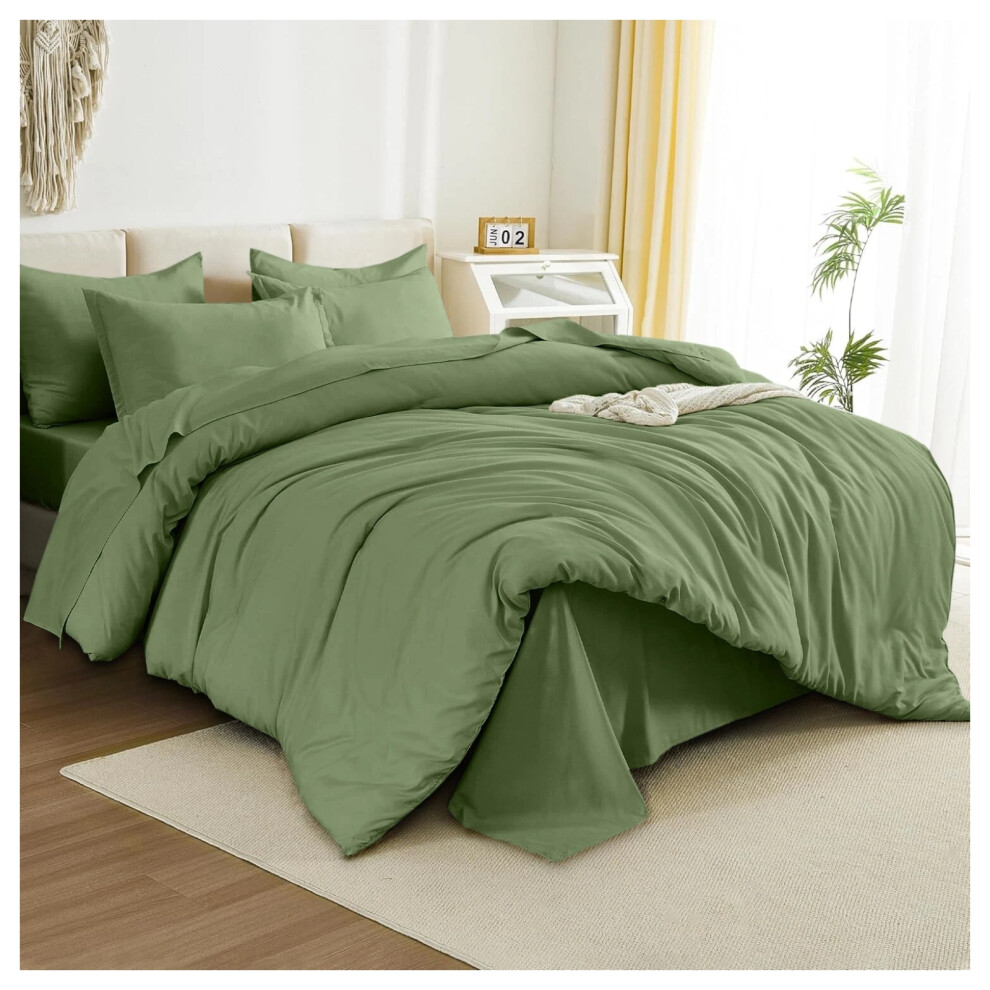 Imperial Rooms (King Duvet Cover & Fitted Sheet, Olive ) Plain Duvet Cover Set Fitted Sheets & Pillowcase Green