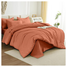 (Single Duvet Cover & Fitted Sheet, Rust/Orange) Plain Duvet Cover Set Fitted Sheets & Pillowcase