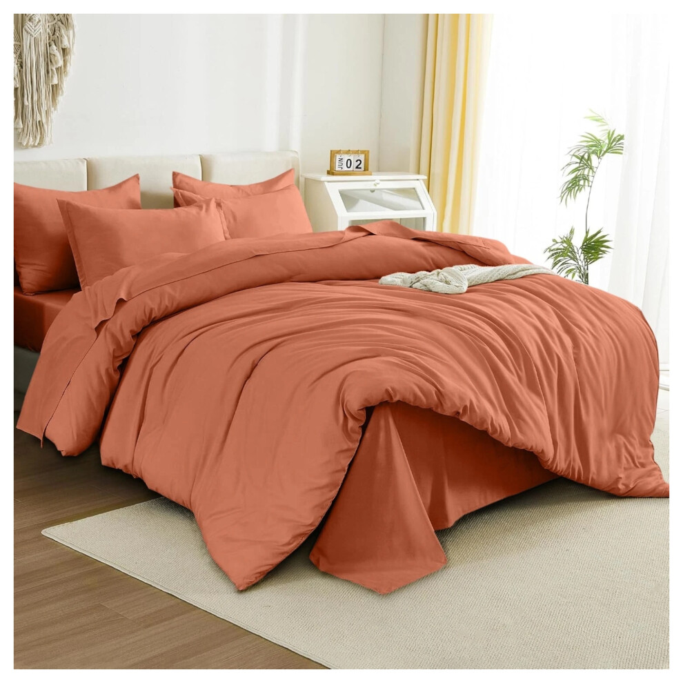 Imperial Rooms (Single Duvet Cover & Fitted Sheet, Rust/Orange) Plain Duvet Cover Set Fitted Sheets & Pillowcase Orange