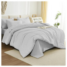 (Double Duvet Cover & Fitted Sheet, Silver) Plain Duvet Cover Set Fitted Sheets & Pillowcase