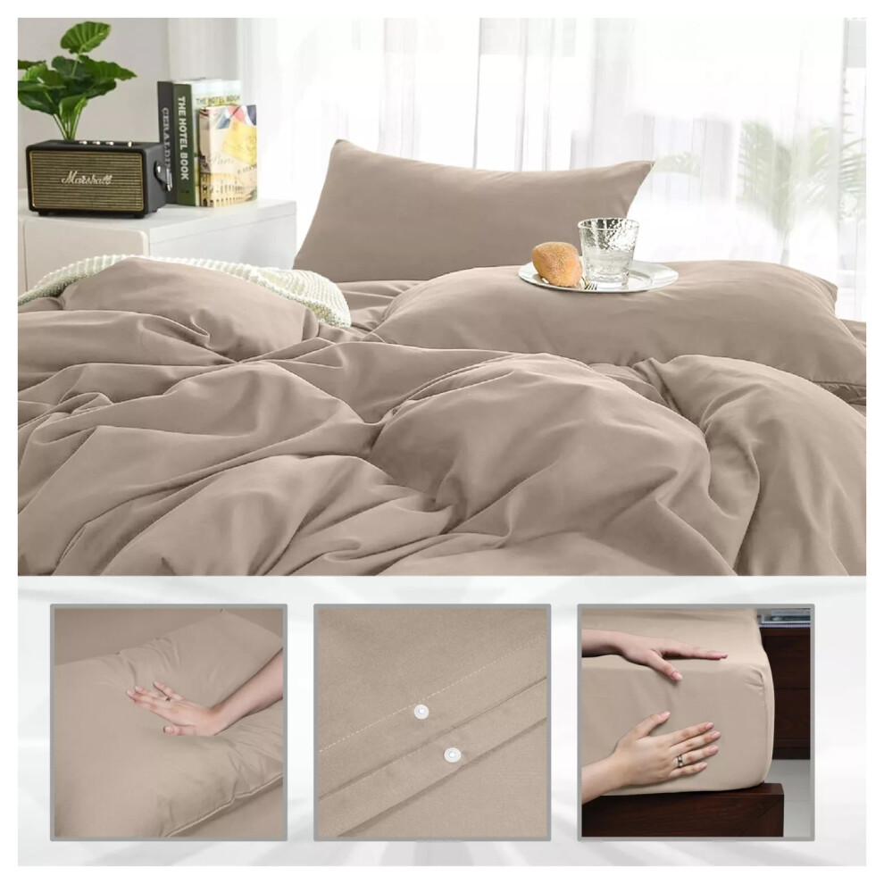 Imperial Rooms (Single Duvet Cover & Fitted Sheet, Beige) Plain Duvet Cover Set Fitted Sheets & Pillowcase Cream