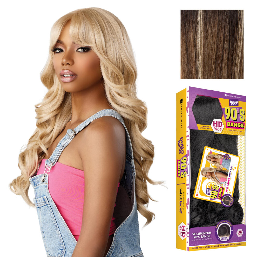 Sensationnel Unisex Butta Lace 90Sbangs Wigs - Unit 909 Glueless Wide Deep Part Synthetic Preplucked Hairline (Balayagemocha)