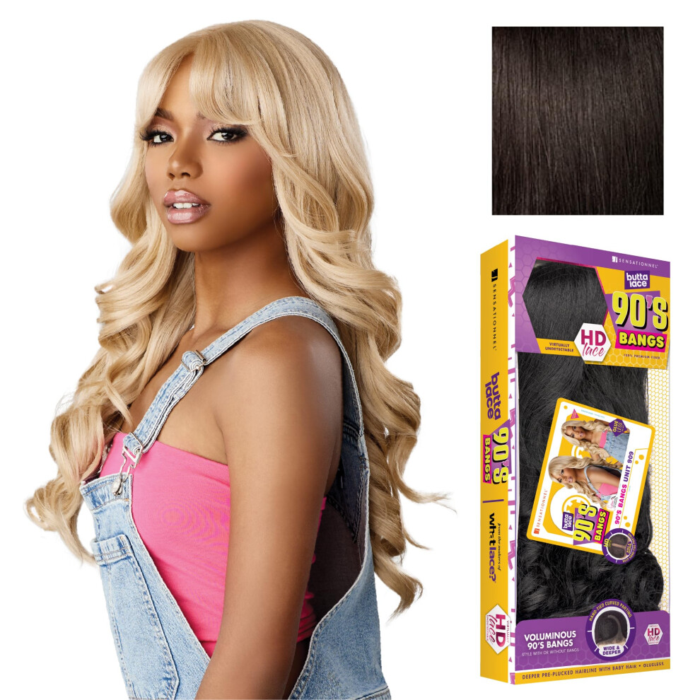 Sensationnel Unisex Butta Lace 90Sbangs Wigs - Unit 909 Glueless Wide Deep Part Synthetic Preplucked Hairline (2 Darkbrown)