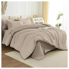 (Double Duvet Cover & Fitted Sheet, Beige) Plain Duvet Cover Set Fitted Sheets & Pillowcase