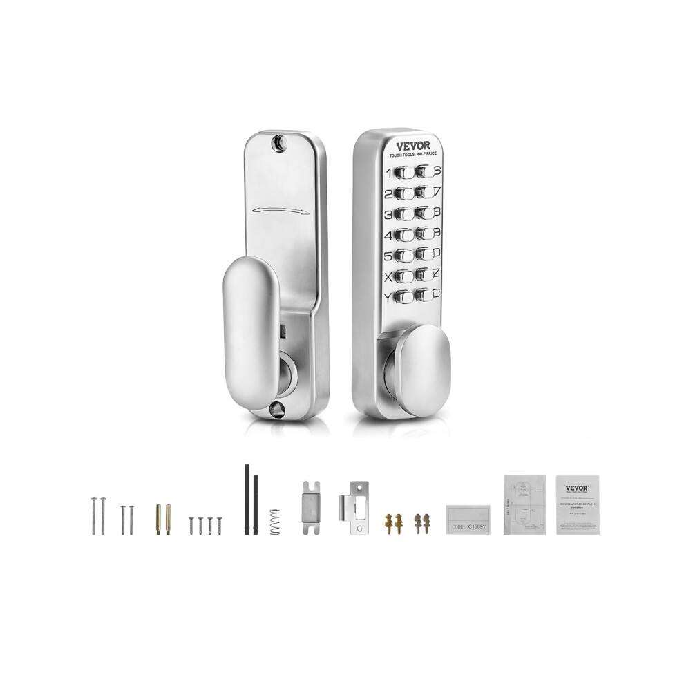 VEVOR Mechanical Keyless Entry Door Lock  14 Key Mechanical Door Lock  Mechanical Keypad Door Knob  Single-Side Stainless Steel Waterproof Keyless Gat