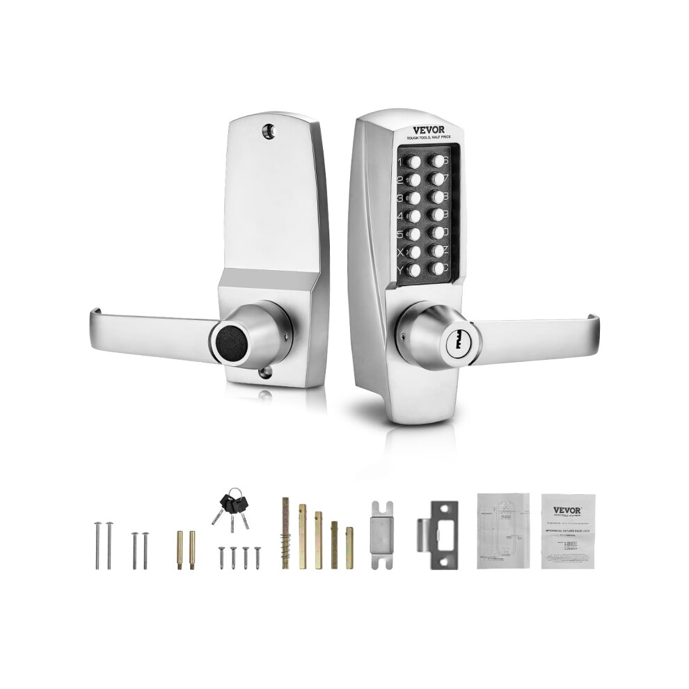 VEVOR Mechanical Keyless Entry Door Lock  14 Key Mechanical Door Lock with Keys  Mechanical Keypad Door Lock with Handle  Stainless Steel Waterproof K