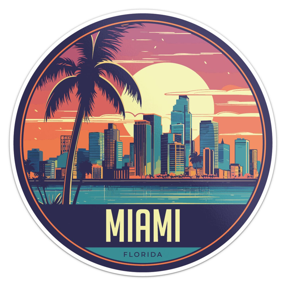 Miami City Sticker - Waterdichte Vinyl Decal voor Auto, Laptop, Waterfles, Muur en Raam, Grootte - 5'' Lange Kant