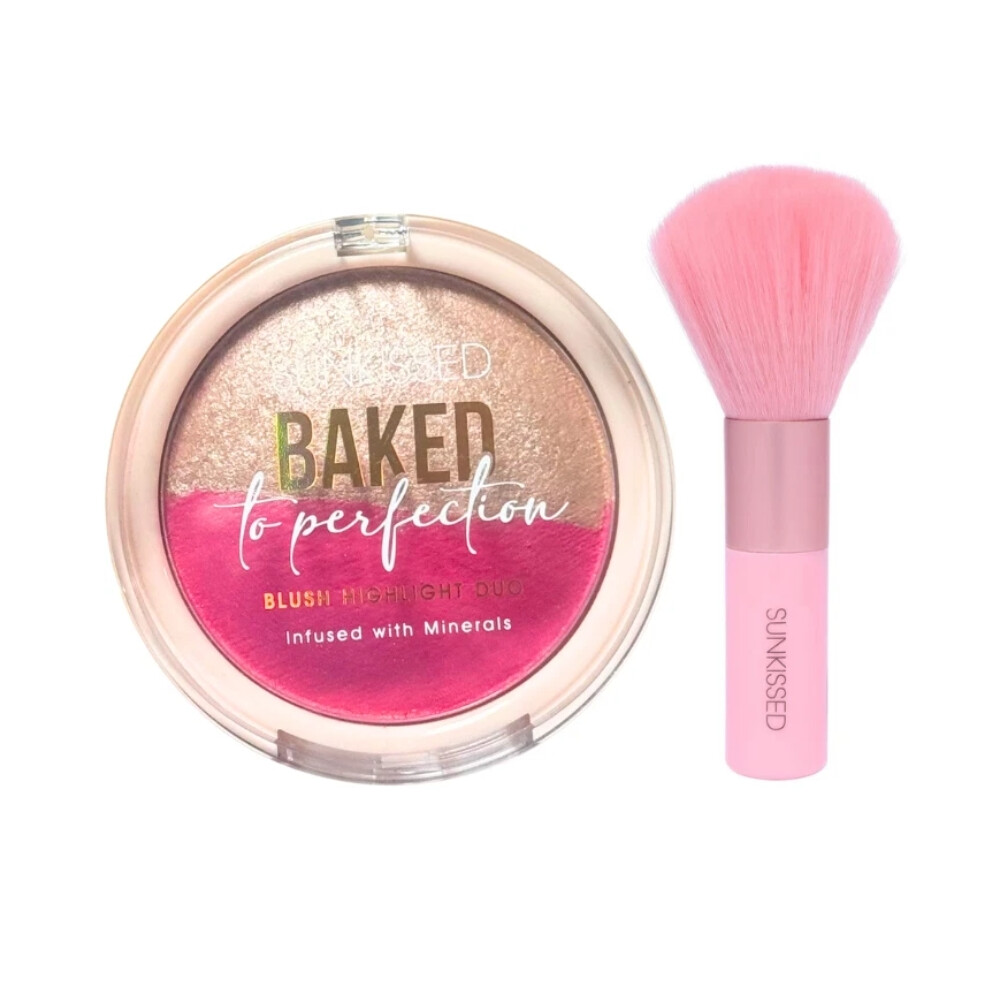 Sunkissed Blusher & Highlight Duo With Brush Glossy Pressed Powder 17g