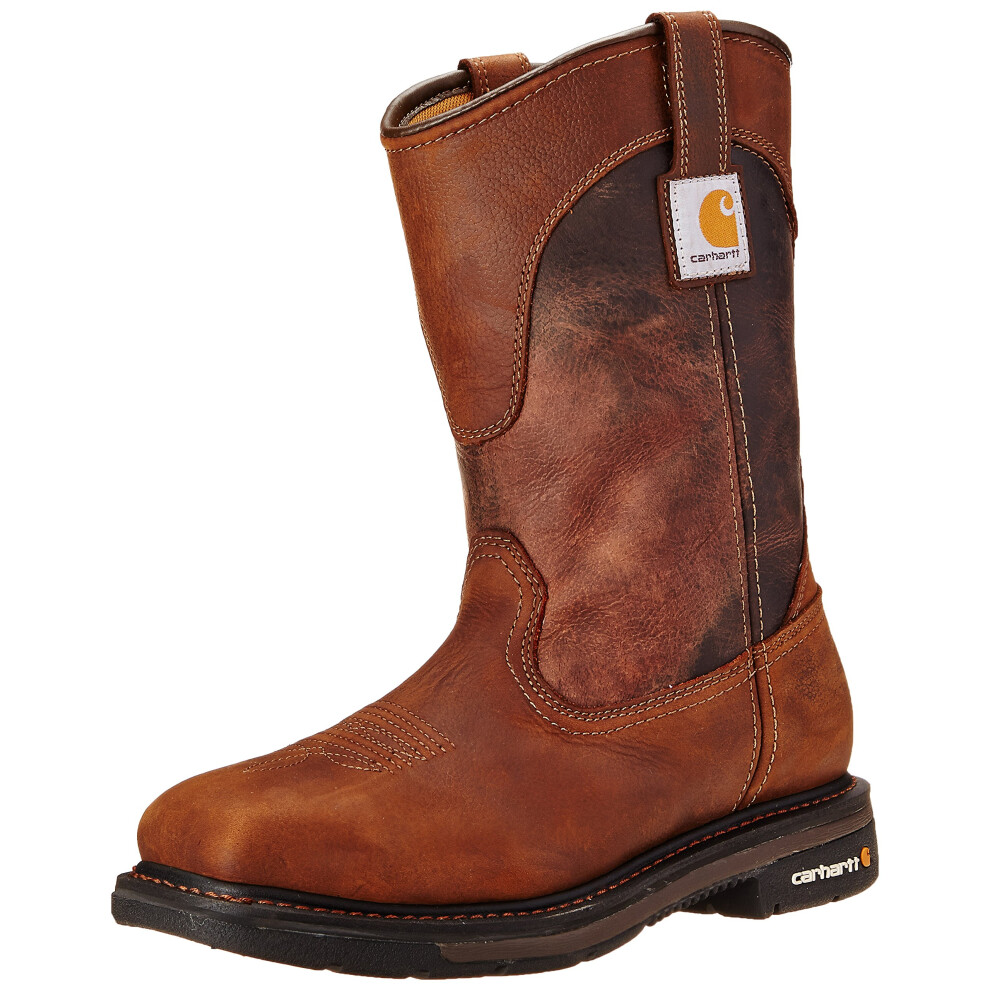 Carhartt mens 11"""" Wellington Square Safety Toe Leather Work Cmp1218 industrial and construction boots  Brown/Dark Brown Leather  14 Wide US