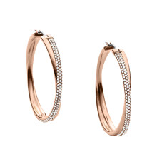 Michael Kors Stainless Steel and Pav? Crystal Hoop Earrings for Women Color: Rose Gold (Model: MKJ3671791)