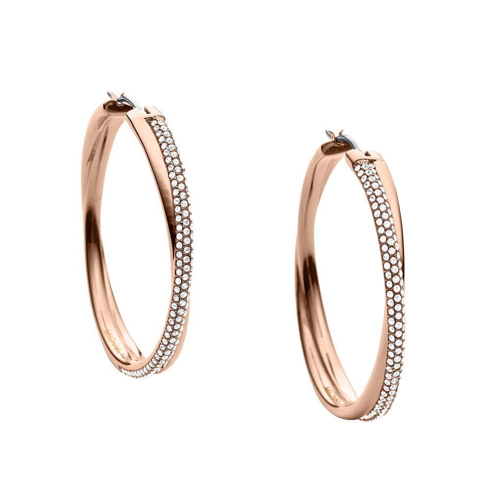 Michael Kors Stainless Steel and Pav? Crystal Hoop Earrings for Women  Color: Rose Gold (Model: MKJ3671791)