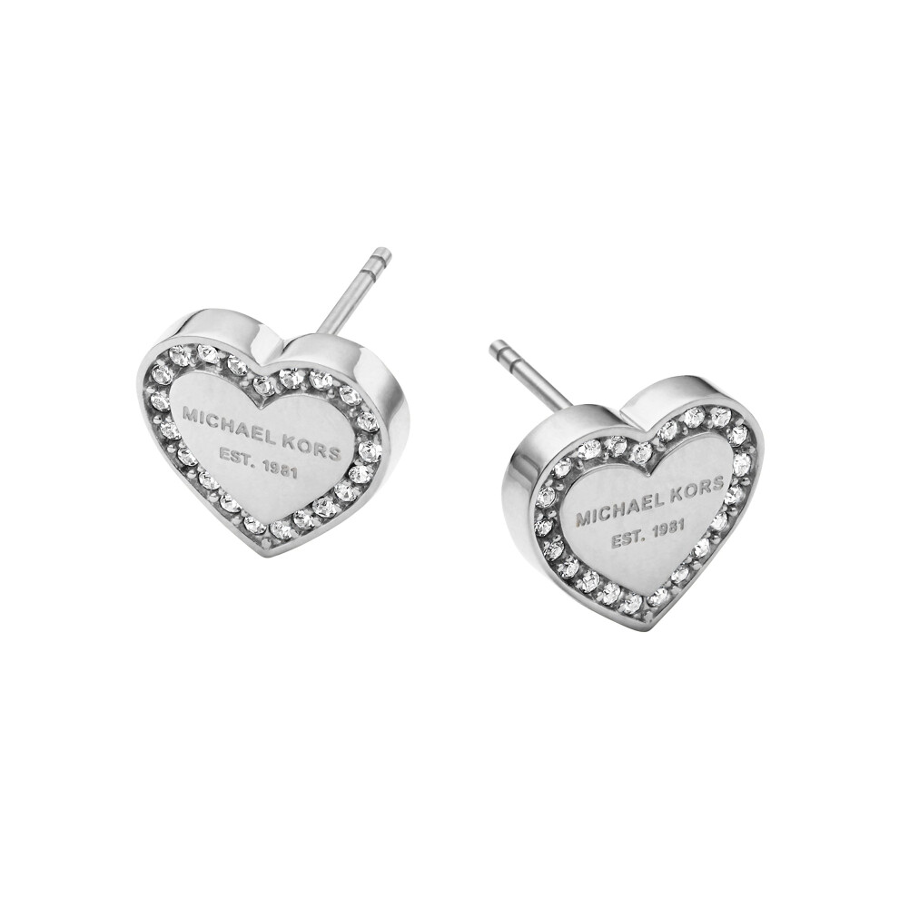 Michael Kors Stainless Steel and Pav? Crystal Signature Heart Stud Earrings for Women  Color: Silver (Model: MKJ3966040)