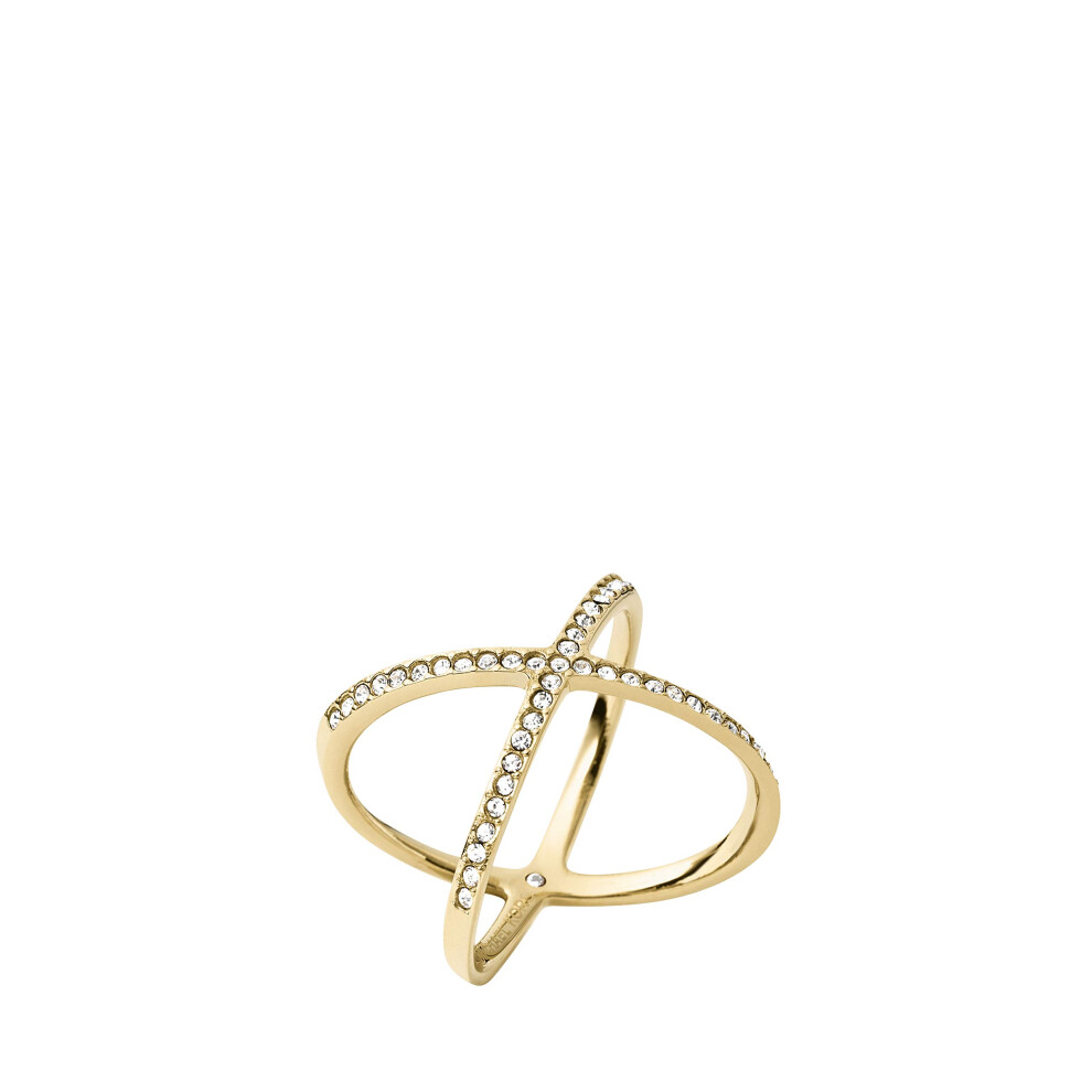 Michael Kors Stainless Steel and Pav? Crystal X Ring for Women  Size: 5  Color: Gold (Model: MKJ4171710)