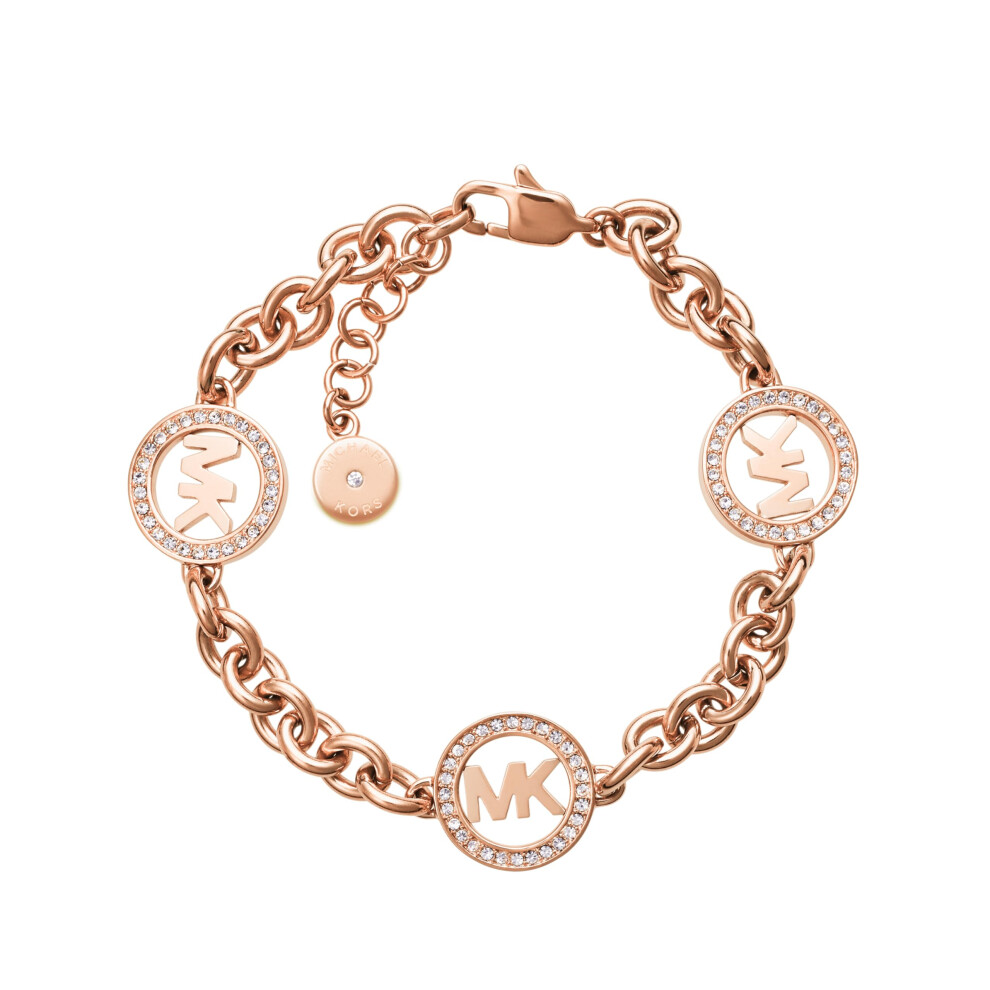 Michael Kors Stainless Steel and Pav? Crystal MK Logo Chain Bracelet for Women  Color: Rose Gold (Model: MKJ4731791)
