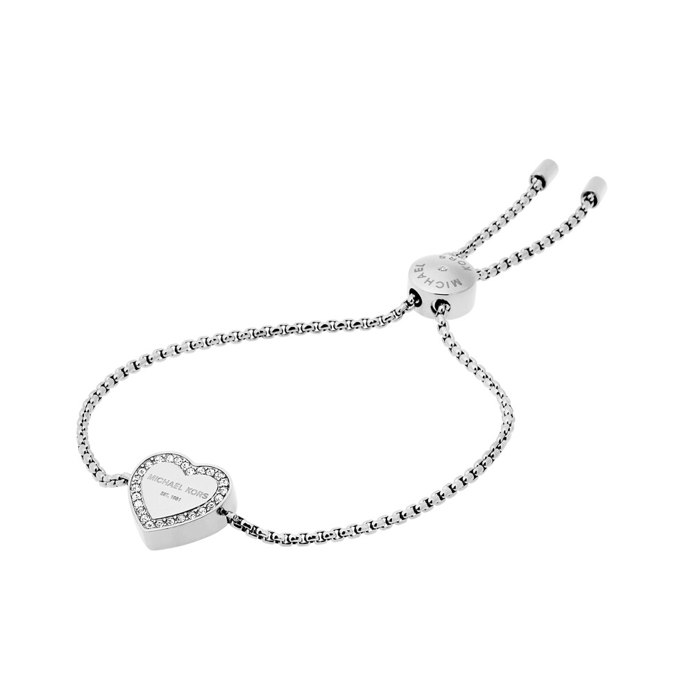 Michael Kors Stainless Steel and Pav? Crystal Heart Chain Bracelet for Women  Color: Silver (Model: MKJ5390040)