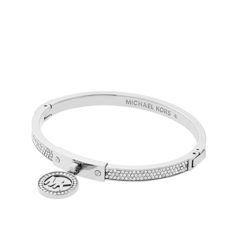Michael Kors Stainless Steel and Pav? Crystal MK Logo Bangle Bracelet for Women  Color: Silver (Model: MKJ5977040)