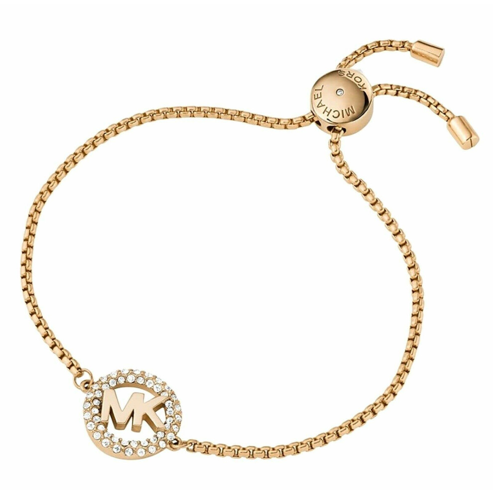 Michael Kors Brass and Pav? Crystal MK Logo Chain Bracelet for Women  Color: Gold (Model: MKJ7319710)