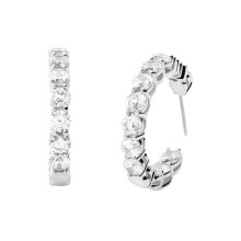 Michael Kors Brass and Cubic Zirconia Hoop Earrings for Women Color: Silver (Model: MKJ7311040)