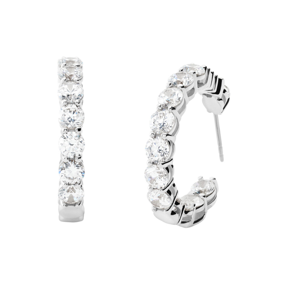 Michael Kors Brass and Cubic Zirconia Hoop Earrings for Women  Color: Silver (Model: MKJ7311040)