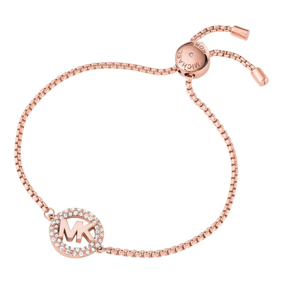 Michael Kors Brass and Pav? Crystal MK Logo Chain Bracelet for Women  Color: Rose Gold (Model: MKJ7321791)