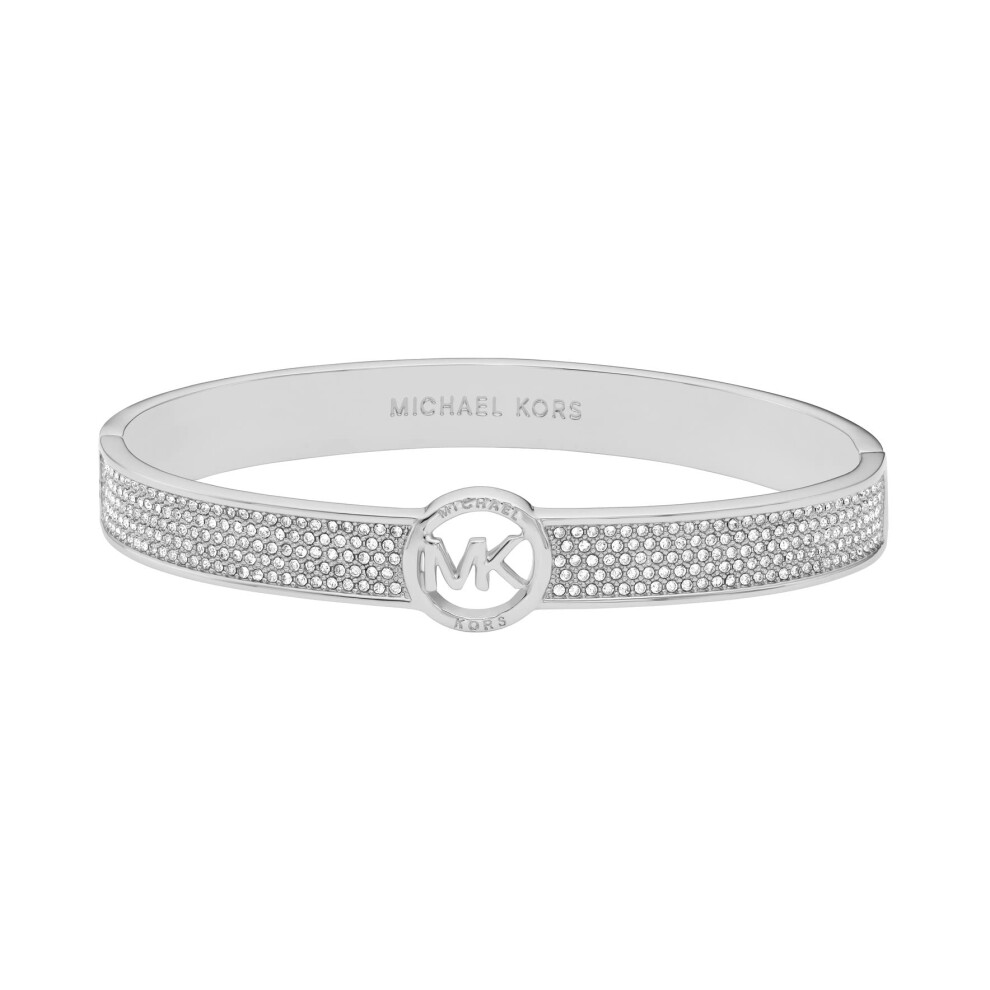 Michael Kors Brass and Pav? Crystal MK Logo Bangle Bracelet for Women  Color: Silver (Model: MKJ8003040)