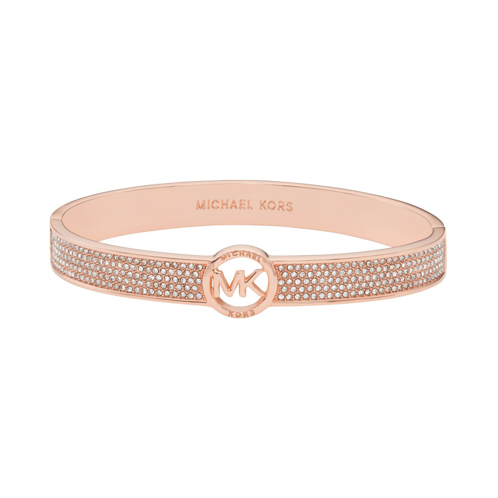 Michael Kors Brass and Pav? Crystal MK Logo Bangle Bracelet for Women  Color: Rose Gold (Model: MKJ8003791)