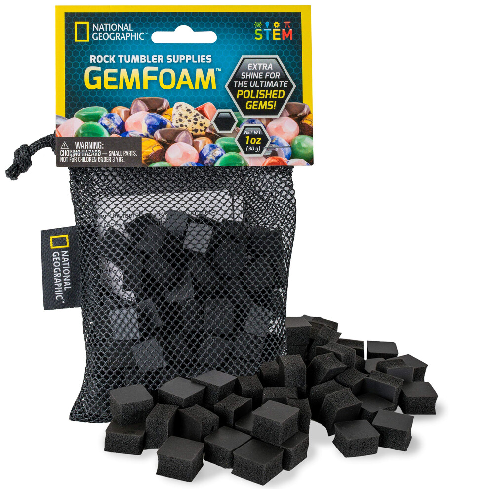 NATIONAL GEOGRAPHIC Rock Tumbling Media - GemFoam Reusable Rock Polisher Foam  Use After Rock Tumbling Grit Cycles  Adds Shine to Tumbled Rocks and Mi