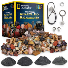 Kit di ricarica per burattatura NATIONAL GEOGRAPHIC - 3 libbre di rocce grezze del Madagascar per burattatura, tra cui diaspro e quarzo non lucid