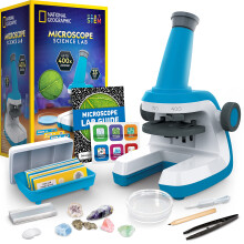 Microscopio NATIONAL GEOGRAPHIC per bambini - Kit scientifico con microscopio per bambini facile da usare, zoom fino a 400x, vetrini vuoti e prep
