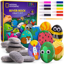 Kit per dipingere su roccia NATIONAL GEOGRAPHIC - Kit di arti e mestieri per bambini. Dipingi e decora 15 rocce di fiume con 10 colori di vernice