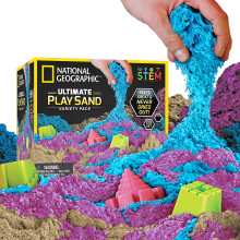 NATIONAL GEOGRAPHIC - Confezione combinata di sabbia da gioco da 6 libbre - 2 libbre ciascuna di sabbia blu, viola e naturale con stampi a forma