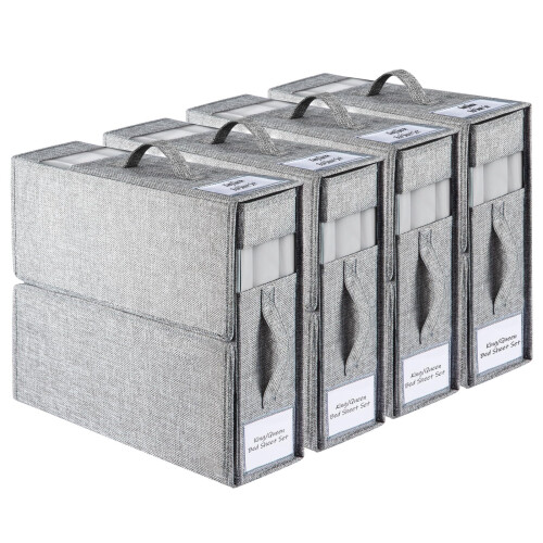 4-Pack Bed Sheet Organizers with Handles & Windows Foldable Grey
