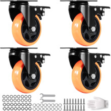 VEVOR Caster Wheels 4-inch Swivel Plate Casters Set of 4 with Security A/B Locking No Noise PVC Wheels Heavy Duty 1400 lbs Load Capacity Non-Mar