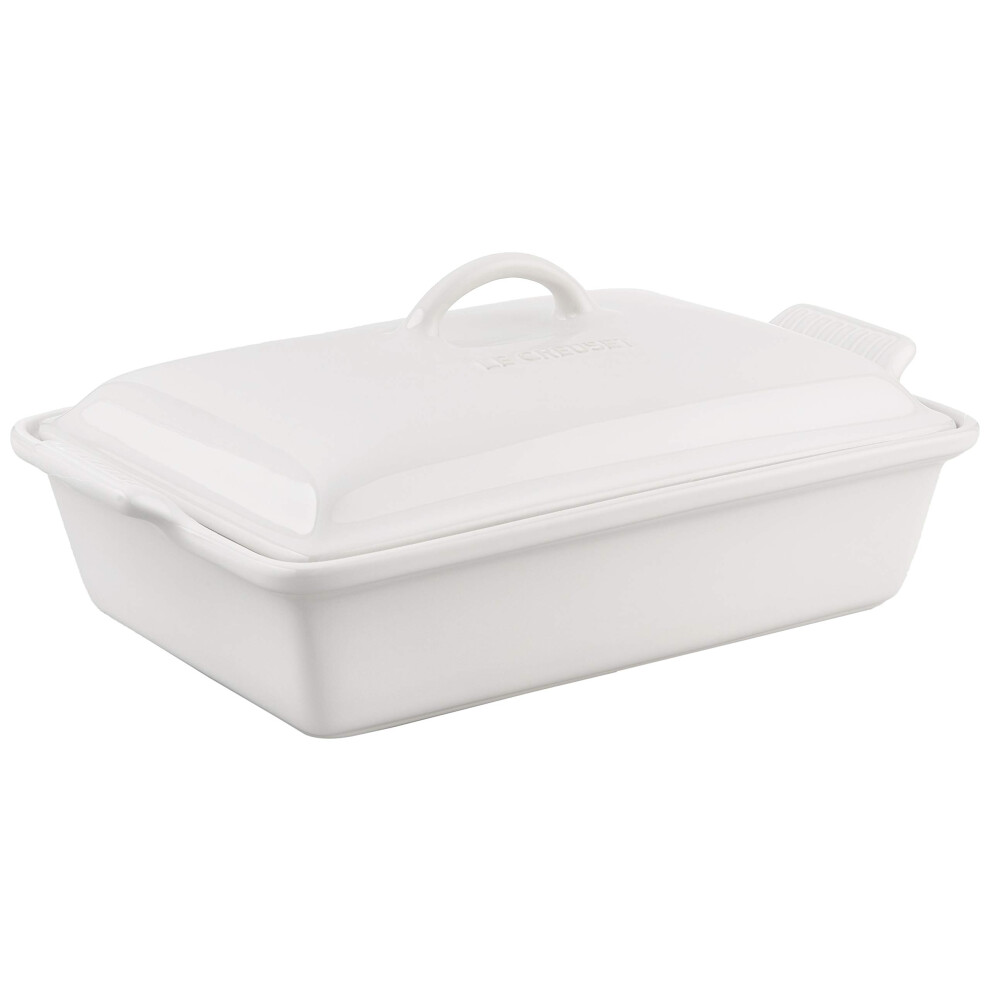 Le Creuset Stoneware Heritage Covered Rectangular Casserole  4 qt. (12"""" x 9"""")  White