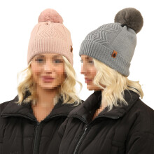 Ladies Pleat Bobble Faux Fur Winter Beanie Hat