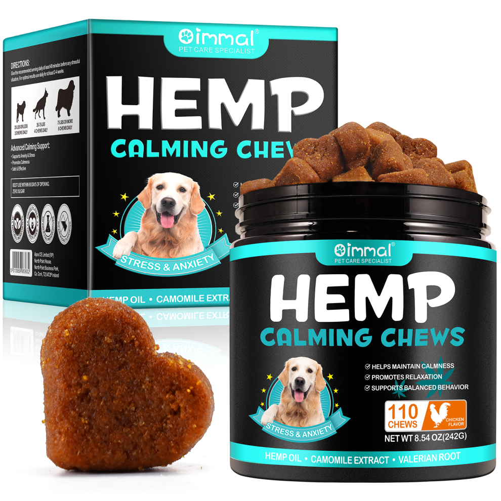 Oimmal 110 Calming Hemp Dog Chews, Anxiety & Stress Relief Treats, Chicken
