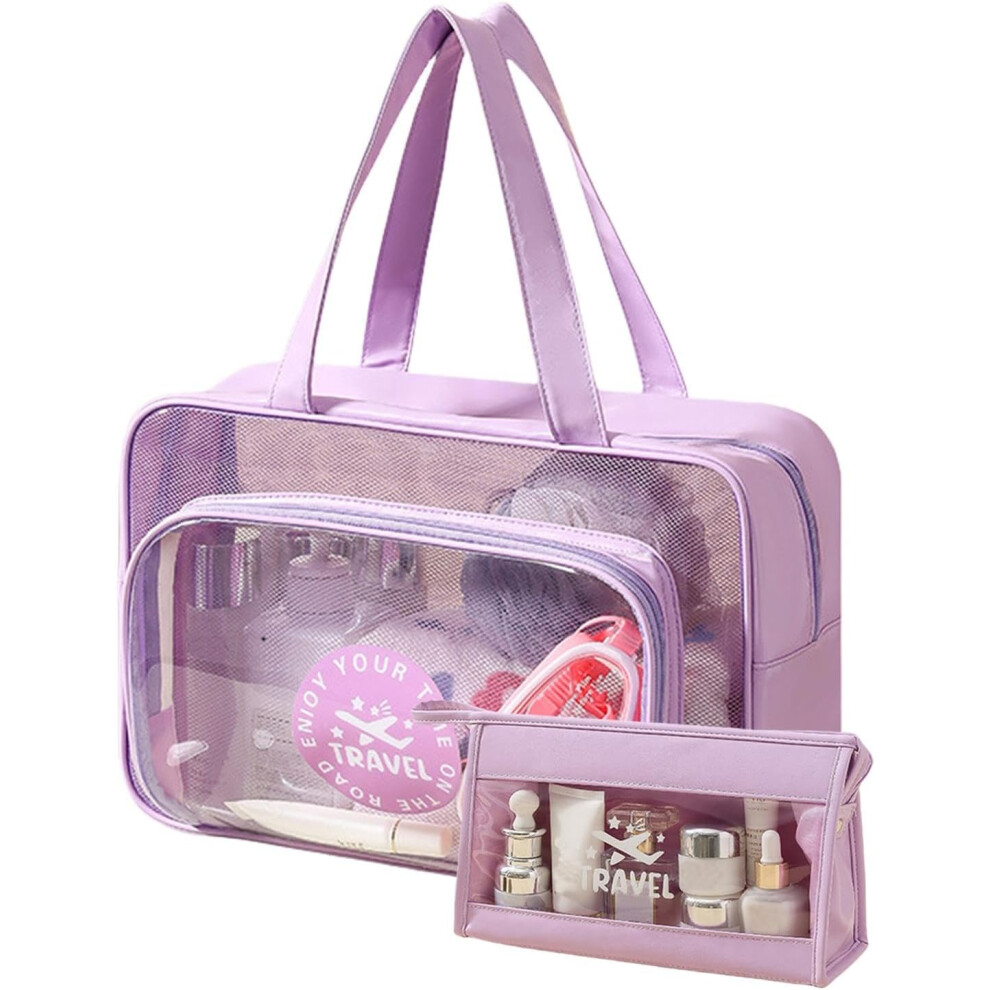 (Purple) Clear Toiletry Bag - Wet/Dry Separation Pvc Makeup Bags | Portable Toiletry Cosmetic Bags, Transparent Travel Makeup Cosmetic Bag, Clear Make Purple