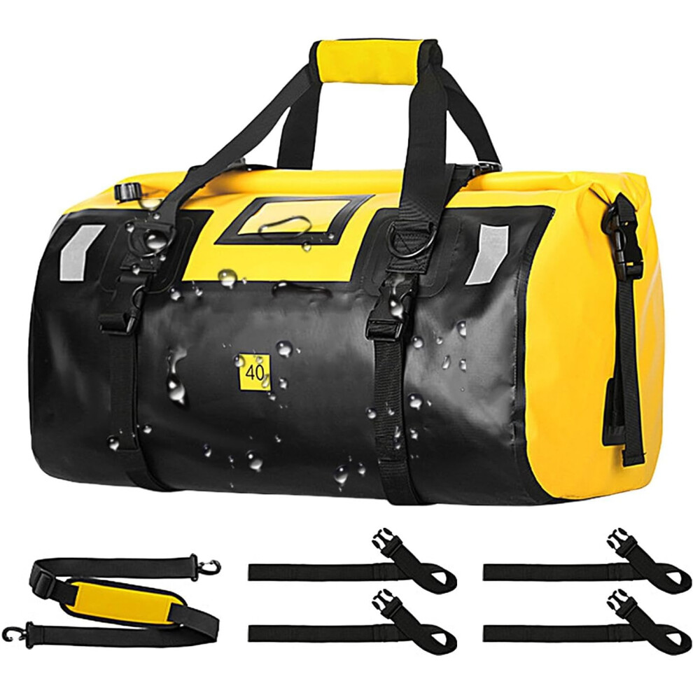 (Yellow) Waterproof Duffel Bag | 40L Waterproof Dry Backpack | Saddle Bags, Heavy Duty Dry Duffle Bags, Dry Duffle Bags for Swimming, Camping, Travel, Gym