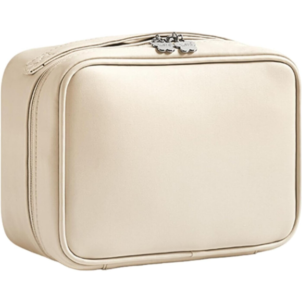 (Apricot) Make up Bag - PU Leather Make up Bags for Women | Portable Women's Cosmetic Portable Organizer Toiletry Pouch Makeup Case Make up Bags for Women